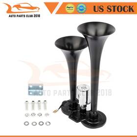 Autopartsclub2018 Ap10812101c 12v 120 Db Dual Metal Trumpet Air Horn With Set Of Mounting Hardware Black