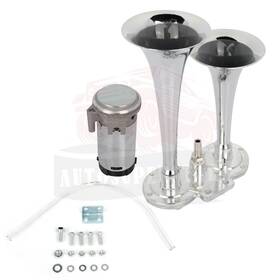 10410178 Autosuperstar 12v 135db Car Truck Chrome Metal Dual Trumpet Train Air Horn Kit