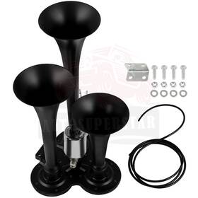 10413876 Autosuperstar Horn With Electric Air Valve 12v 3 Trumpet Black For Van Train Car Boat Truck