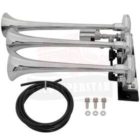 10422499 Autosuperstar Chrome Plated 135db 12v 3 Trumpets Air Horn Kit For Truck Car Suv Raging Sound