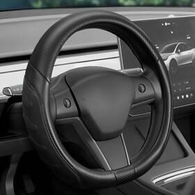 14i61855-bkefus Autoxbert D-shaped Car Steering Wheel Cover Carbon Black Leather For Tesla Model 3 Y