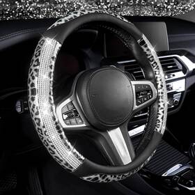 Ay-22503 Autoyouth Leopard Steering Wheel Cover - Bling Crystal Black Silver