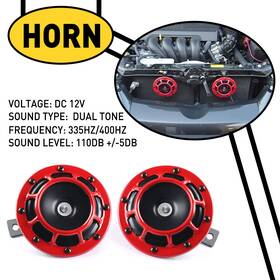 Lyk-xlb-24484 Auxito 2pcs 12v 115db Super Loud Compact Electric Blast Tone Air Horn Kit Red