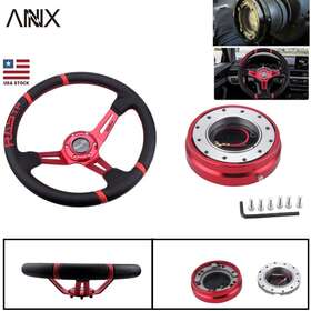 Qr003-red Bartoo Rs-stw026 Red 14 Inch Aluminum And Pvc Drifting Jdm Racing Steering Wheel Thin Quick Release Kit