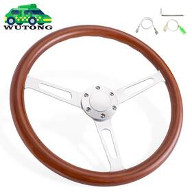 Stw007120250925 Bartoo 380mm 15 Inch Chrome Dark Steering Wheel Real Wood Stainless Steel Spoke With Horn