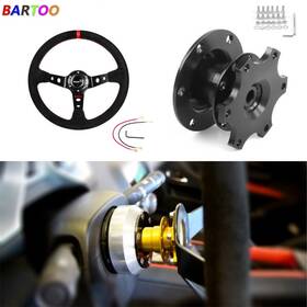 Stw025-red Bartoo Qr001-black-use Us 350mm Deep Dished Racing Suede Alloy Steering Wheel And Quick Release Hub Kit
