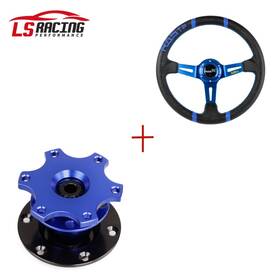 Stw026-bl Bartoo Qr001-bl Racing Car 14 Inch Deep Dish Drifting Steering Wheel And Blue Quick Release Adapter