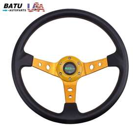 Stw020-gold-us Batu Universal 14 Inch /350mm Aluminum Pu Drifting Deep Dish 6 Bolts Gold Steering Wheel