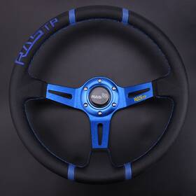 Stw026-bl-us Batu 14 Inch Aluminum Blue Rastp Deep Dish Drifting Sport Steering Wheel Racing Car