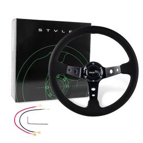 Stw066 Batu Universal 14 Inch 350mm 4 Deep Dish Genuine Leather 3 Pokes Racing Steering Wheel