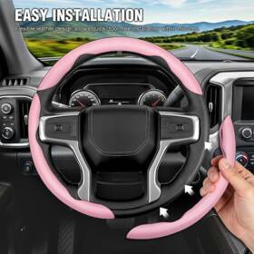Bestautoparts-8 671008976194 3pcs Segmented Leather Car Steering Wheel Cover Anti-slip For 15 Inch /38 Cm Pink