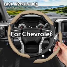 Fxpt-3jnpp-beige-fz100 Bestautoparts-8 Beige 3pcs Segmented Steering Wheel Cover Nappa Leather Fits Chevy Silverado