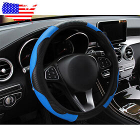 Ht-050132135798 Black Blue Car Pu Leather Steering Wheel Covers 38cm 15 Universal Unisex
