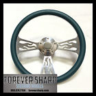 1096f-teal-f27-56p Boats Teal Steering Wheel 14 Billet Horn Wrap Flame Adapter