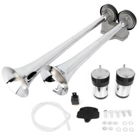 Bro108084tr Brakeautorparts 20 Sliver 12v/24v 135db Chrome Dual Trumpets For Truck Car Suv Boat Motorcycle