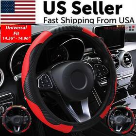 854885 Branded Car Steering Wheel Cover Red Black Leather Anti-slip For 15 Inch /38cm Carbon Fiber