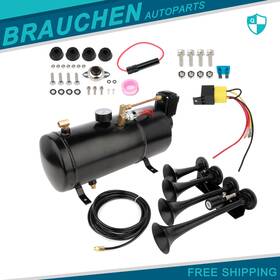 Br108120au01 Brauchen-autoparts 0.8gal 150psi 12v 4 Trumpet Train Sound Air Horn Full System Kit Pressure Gauge