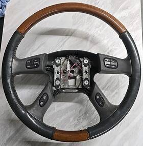 P15188750 Cadillac 2003-2006 Escalade Leather And Wood Grain Steering Wheel - Pewter