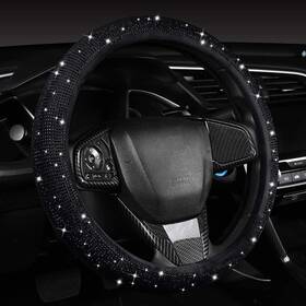 Car Auto 729974819684 Women Fashion Black Velvet Bling Steering Wheel Cover With