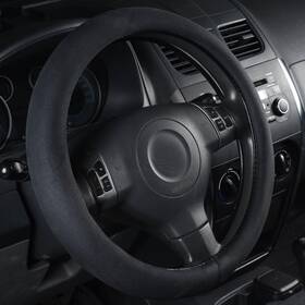 Car Pass 763684821551 Black Faux Suede Steering Wheel Cover 14.5 15 Inch Memory Foam Anti-slip