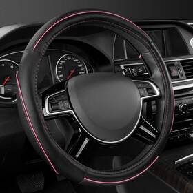Car Pass 793811581386 Colour Piping Leather Universal Fit Steering Wheel Cover Black&pink