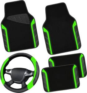 Jd067-gn0 Car Pass Fx067 Leather Steering Wheel Cover And Black Fluorescence Green