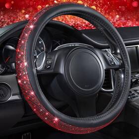 Lj1700 Car Pass Red Diamond Black Leather Steering Wheel Cover With