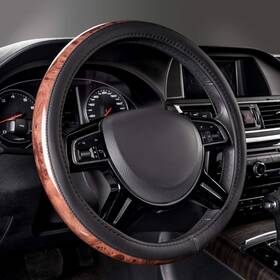 Zt-0137 Car Pass Wood Grain Microfiber Leather Steering Wheel Cover Universal Black