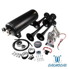 Carmocarshop 630128454852 1.5g 150psi Train Horn Kit Air Tank 4 Trumpets For Truck Car Semi Loud System