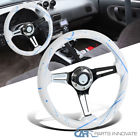Carpartsinnovate Universal White Blue Ink Paint Wooden Racing Steering Wheel