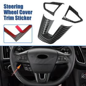Carpopart 745065457221 3pcs Carbon Fiber Pattern Black Interior Car Steering Wheel Cover Trim For Ford