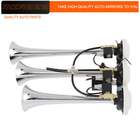 10146500 Chrome Plated Musical Loudest 3 Trumpet Train Air Horn 6 Tune With Wired Remote