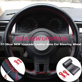 Chusyyray 826942645938 15 Inch 37-38cm Diy Steering Wheel Cover Genuine Leather Black Red For Dodge