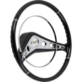 Rp20025 Classic Industries 1958 Impala 15 Inch Steering Wheel Black With Chrome Horn Ring And Center Shroud