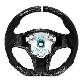 47-cbk-tsl-str0004-fc Cobra-tek For Tesla Model 3 Y 17-23 Forged Carbon Steering Wheel Black Finish White Stitch