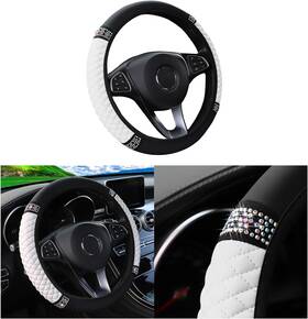 Couslcd-fxpt2 Couslcd Bling Car Steering Wheel Cover 15 Inch Rhinestones Soft Leather White