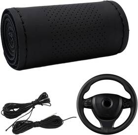 Dickno-852cs Dickno Car Steering Wheel Cover Anti-slip Stitch On Wrap Middle Hole Black