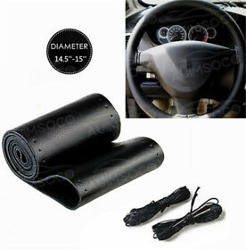 Diy Pu Leather For Chevy Ford New Black 15 Diameter Car Steering Wheel Cover