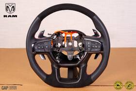 7fx572trab Dodge 2019-2026 Ram 1500 Steering Wheel With Carbon Fiber Dark Trim Red Stitch