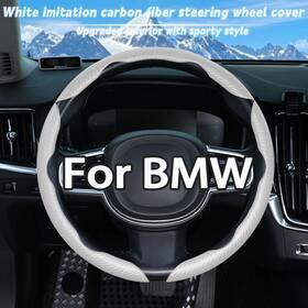 Drivedex 217310968931 15 Inch 3pc Segmented Steering Wheel Cover Carbon Fiber For 2000-2023 Bmw Mini White