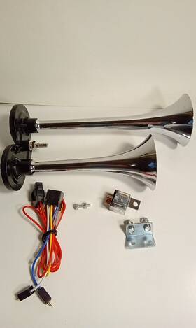 Hs1011c Dual Air Horn Chrome Metal 12v 120 Db Trumpet Deep Train Two Kit 12 Volt