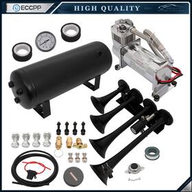 E16206101cp Eccpp 4 Trumpets 12v Train Air Horn Compressor Tank Kit For Car Truck Vans Ship