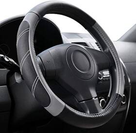 Swc003-gy-b Elantrip Leather Large Steering Wheel Cover 15 1/2 - 16 Inch Black And Gray