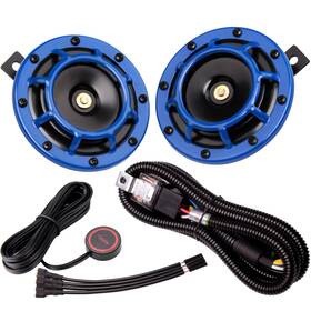 Farbin 791313533377 12v Loud Super Tone Car Horn Kit Electric Train With Wire And Button Blue