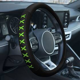 Fh2022green Fh Group Genuine Leather Lace-up Steering Wheel Cover Fits 14.5 Inch -15.5