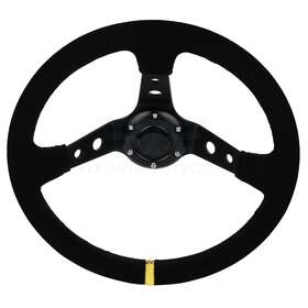10254485 Fly-autopartsclub 35cm Deep Dish 6 Bolt Black Sport Racing Steering Wheel Suede Leather With Horn