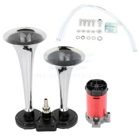 10314685 Fly-autopartsclub 135db 12v Loud Air Horn Compressor Dual Trumpet Kit For Train Car Truck Silver
