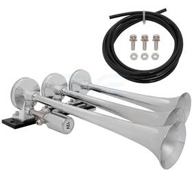 10477419 Fly-autopartsclub 135db 12v 3 Trumpets Chrome Plated Air Horn Kit For Car Truck Suv