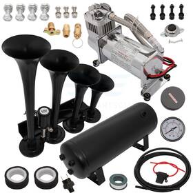 10477423 Fly-autopartsclub Quad/4 Trumpets 12v Train Air Horn Compressor Tank Kit For Car Truck Van