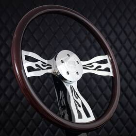 803ch-dw Forever Sharp T01 18 Inch Chrome Flame Steering Wheel Big Rig Mahogany Wood 86-06 Freightliner